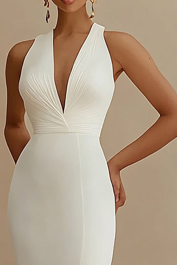 Ivory Mermaid V-Neck Long Engagement Dress